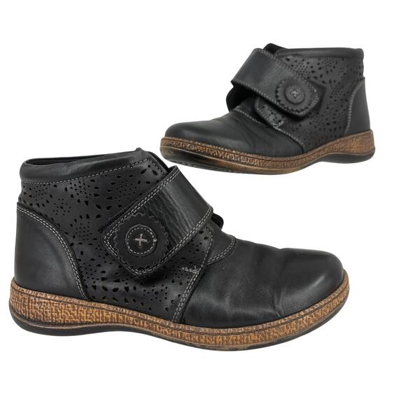Spring Step Souzala Bootie Womens Size EU 38 Black Leather Perforated Boot - Picture 1 of 14